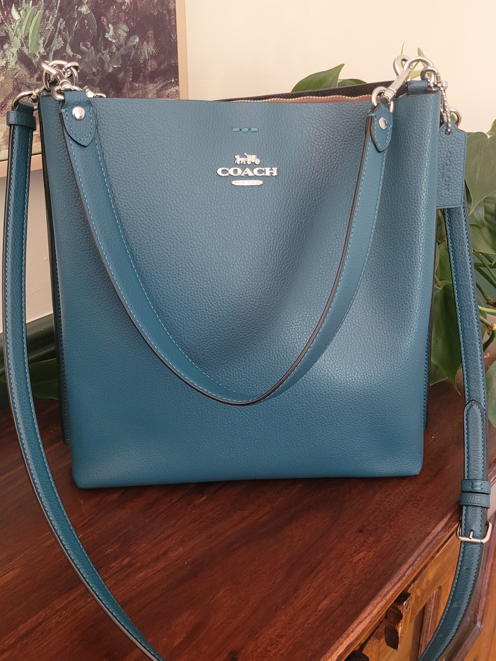 COACH Mollie Teal Leather Bucket Bag - Structured Shoulder & Crossbody